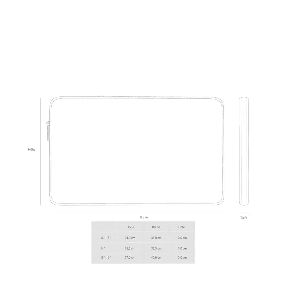 LCASE Laptop tasche hülle Produktzeichnung und Abmessungen Länge und Breite